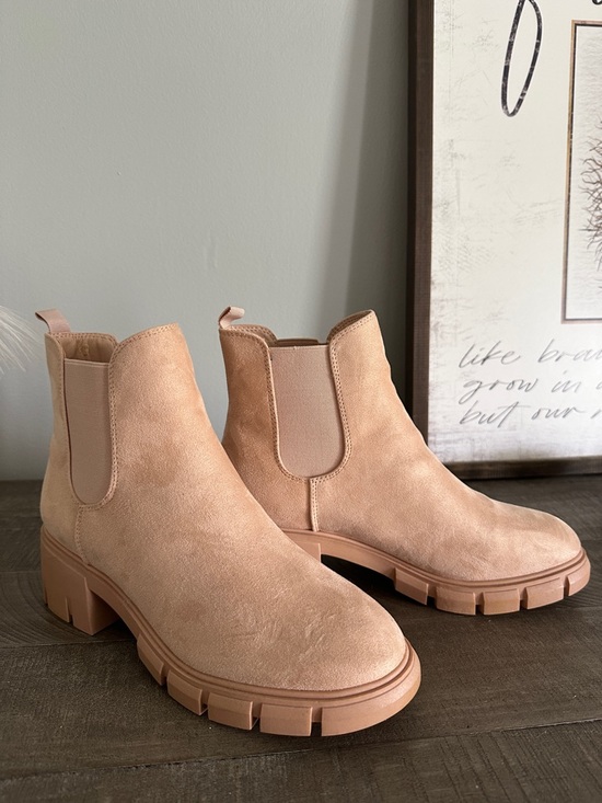 Shoes - Suede Lug Booties in Camel - Women